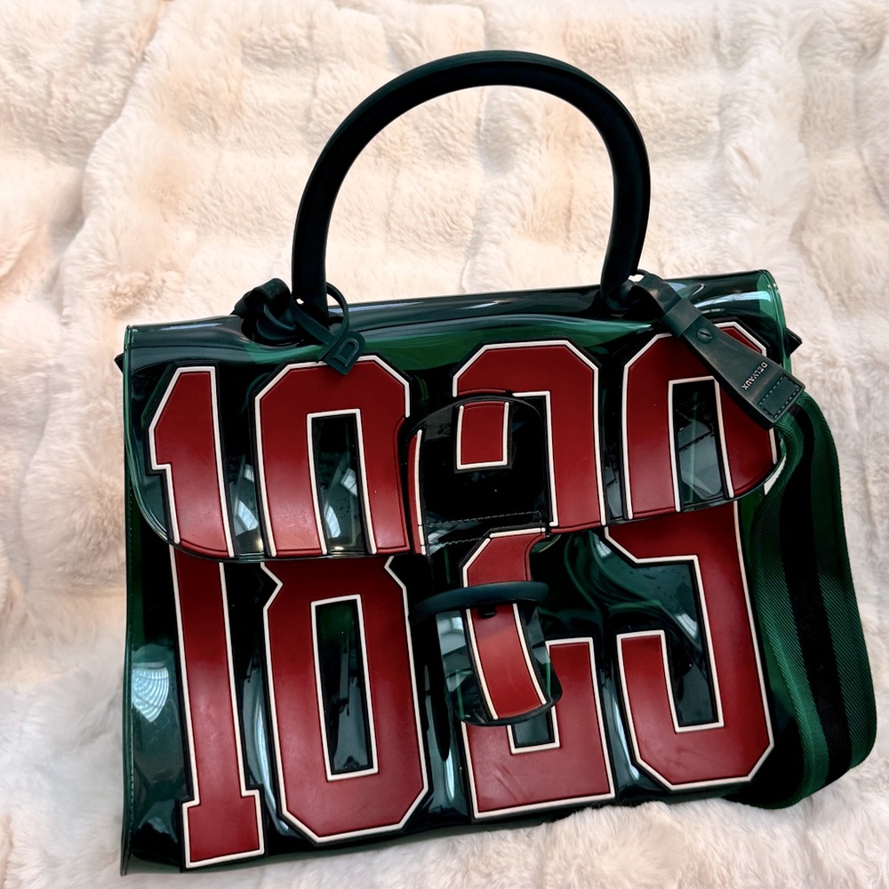 Delvaux Brilliant Transparent Top Handke Green Vinyl Bag